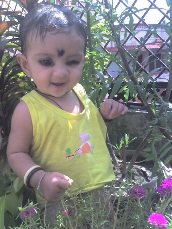 Cute baby photo in garden