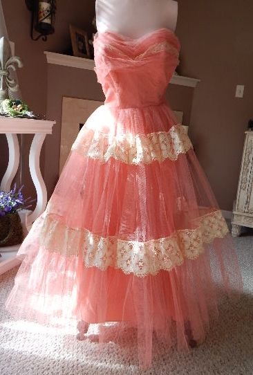 Vintage 1950s Cotillion Original Pink Tulle & Lace Party Formal Prom ...